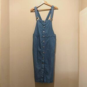 Vintage-Inspired Lightweight Denim Pinafore Dress. Adjustable Strap Midi size L